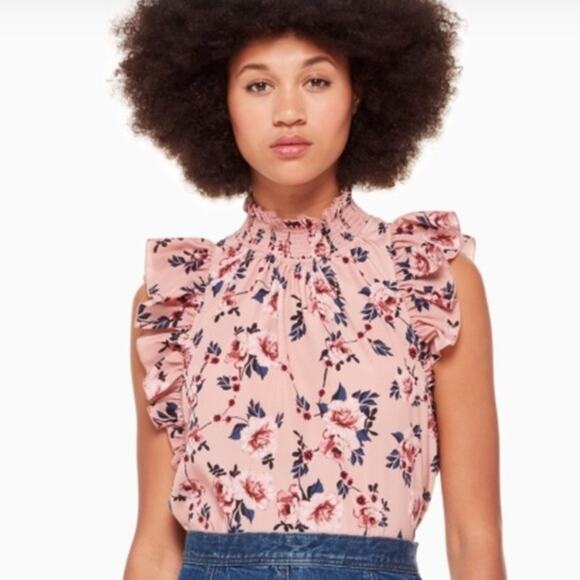 $248 KATE SPADE NWT Pink & Navy Blue Floral Ruffle Blouse Top – Small - Picture 4 of 13